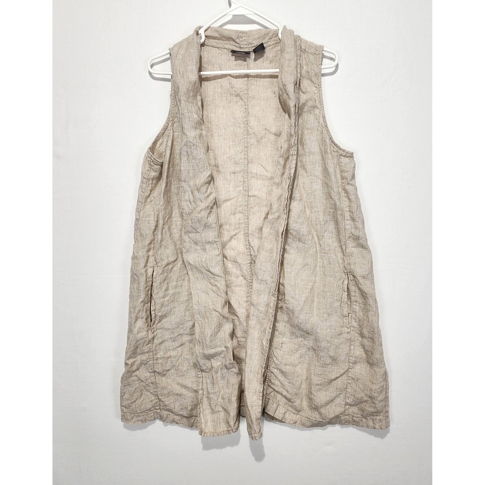 Tahari 100% Linen Women's Open Front Casual Minimalist Cardigan‎ Beige  Size M